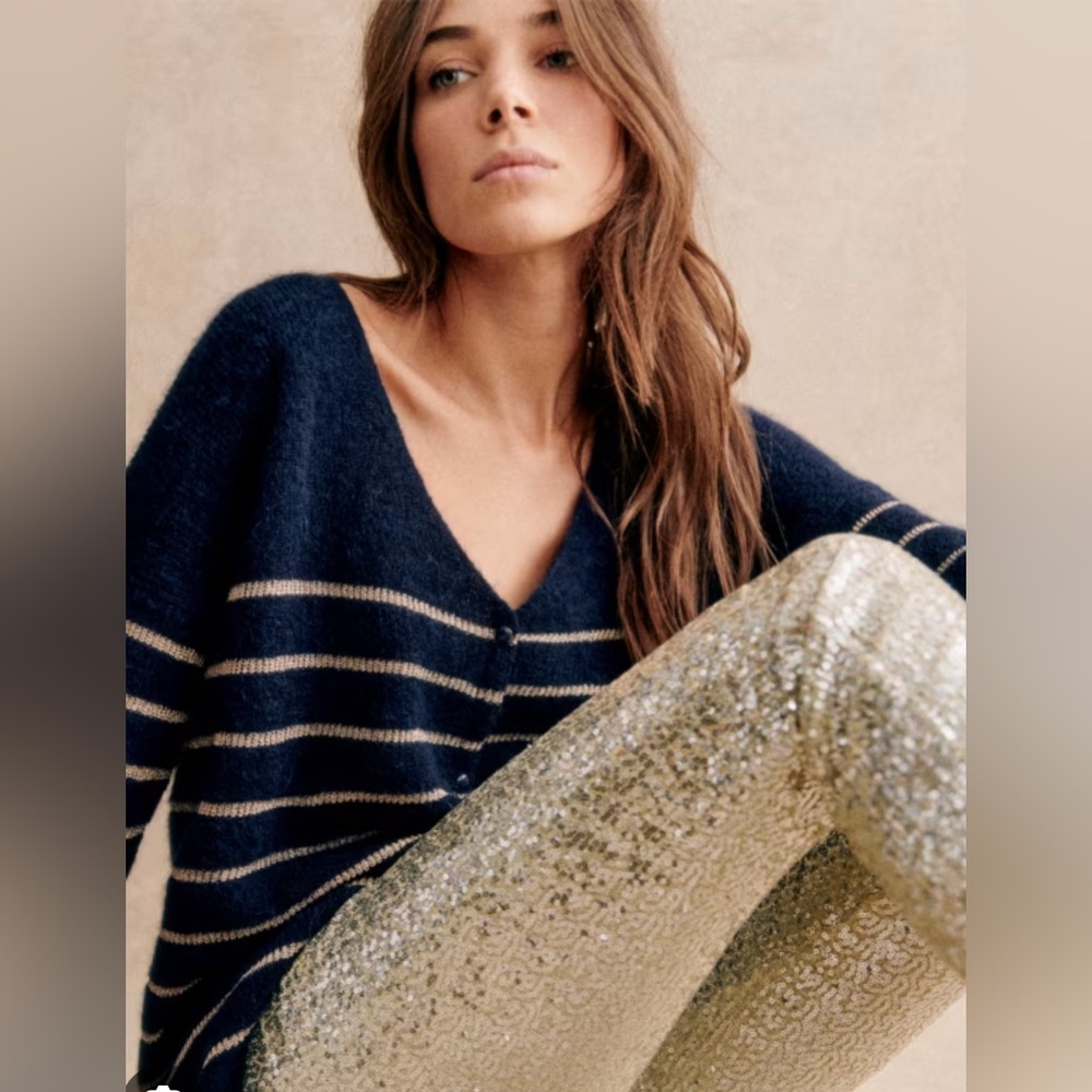 NWOT Sezane - Barry Striped Cardigan in Navy/Gold - Size Medium